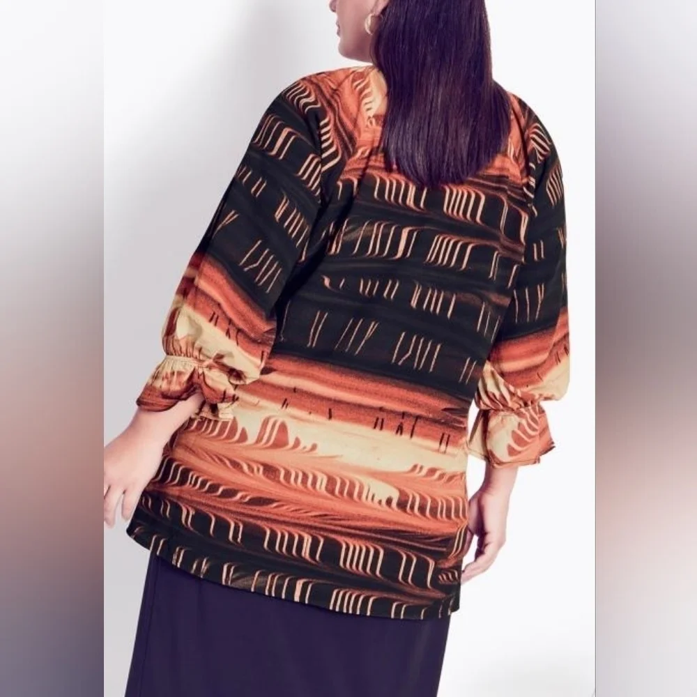 NWT Arna York Black Abstract Print Blouson Sleeve Tunic Top - Picture 2 of 11